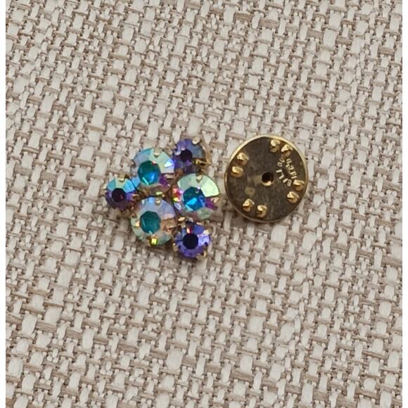 Vtg Triangle Cluster AB Aurora Borealis Prong Set Rhinestone Lapel Pin Ballou - Picture 5 of 7